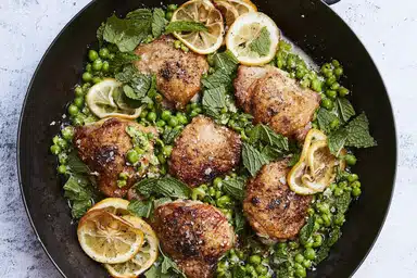 Image for the Crispy Chicken Thighs with Smashed Peas recipe